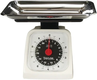 White Analog Kitchen Scale 22 Lb Capacity With Stainless Steel Tray