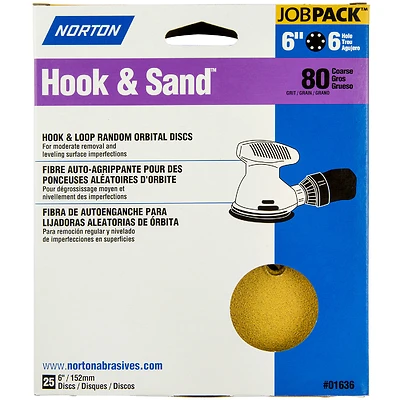 Hook & Sand 6 In. Aluminum Oxide 80 Grit Coarse Sanding Disc A250/a290 25 Pk