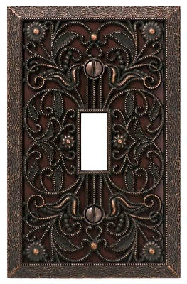 Filigree Aged Bronze Cast Metal Single Toggle Wall Plate - Model 65tdb