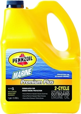 Pennzoil 550022757 Premium Plus 2-Cycle Synthetic Blend Outboard Engine Oil, 1 Gal