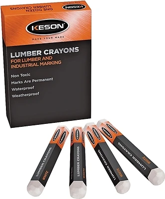 Keson Lcwhite Hard Lumber Crayon, White, 0.318 In Dia X 5 In L, Pack Of 12
