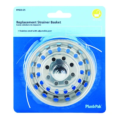 Plumb Pak PP820-25 Basket Strainer, Adjustable Post, 3-1/2 In., Stainless Steel