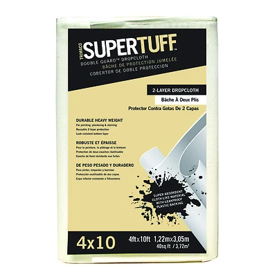 Trimaco 02602 Supertuff Double Guard Drop Cloth, 4 Ft. W x 10 Ft. L