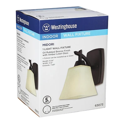 Westinghouse 63073 Midori 1-Light Wall Sconce, Oil-Rubbed Bronze, Amber Glass
