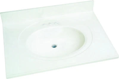 Cultured Marble Vanity Top, 22 In W X 31 In L, Solid White, Model Ws-2231