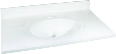 Cultured Marble Vanity Top, 22 In W X 37 In L, Solid White, Model Ws-2237