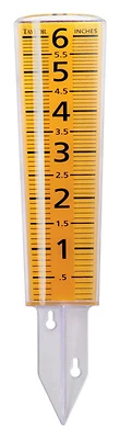 6 In. Capacity Rain Gauge, Yellow Plastic, 12-1/2 In. Overall