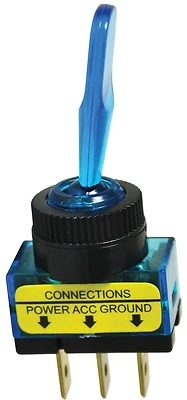 40240 20 Amp Illuminated Blue Glow Toggle Switch, 12 Vdc, Screw Terminal, 1 Pk