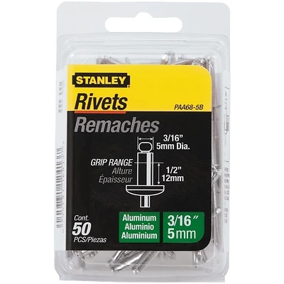 3/16 In. D X 1/2 In. Aluminum Blind Rivets Silver 50 Pk