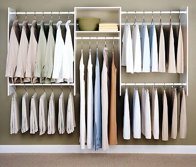 8 Ft. Basic Starter Closet System, Fits 4-8 Ft, Includes 2 Shelves & 5 Rods