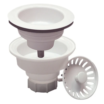 3.5-inch White Plastic Deep Cup Sink Strainer Assembly, Model K1442wh