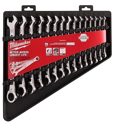 Milwaukee 48-22-9516 Metric 12-Point Ratcheting Combination Wrench Set, 15-Piece