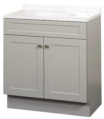 Cool Gray 30 In. W X 35 In. H X 18 In. D Shaker Vanity With White Cultured Marble Top