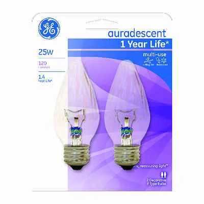 GE 75340 Ceiling Fan Bulb, 25 W, F15 Lamp, E26 Medium Lamp Base, 170 Lumens, Auradescent Light
