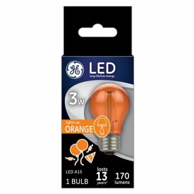 GE LED Party Light Bulb, A15 Orange, Soft White, 50 Lumens, 3W