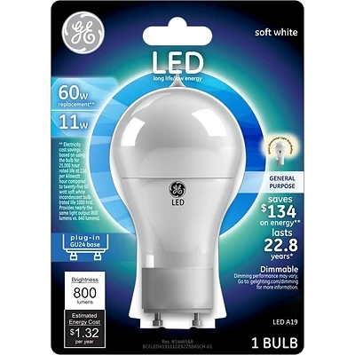 GE LED A19 Light Bulb, 11W, 800 Lumens, Soft White, Medium Base