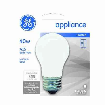 GE 27495 Ceiling Fan Bulb, 40 W, A15 Lamp, E26 Medium Lamp Base, 355 Lumens, 2700 K Color Temp, Frosted Light