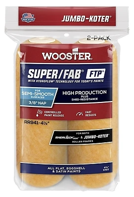 Wooster Super/Fab FTP RR941-4 1/2 Roller Cover, 3/8 in Thick Nap, 4-1/2 in L, Fabric Cover, Lager
