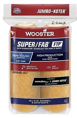 Wooster Super/Fab FTP RR942-4 1/2 Roller Cover, 1/2 in Thick Nap, 4-1/2 in L, Fabric Cover, Lager