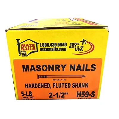 8d X 2-1/2 In. 9 Ga Hardened Steel Fluted Masonry Nails - 5 Lb Box