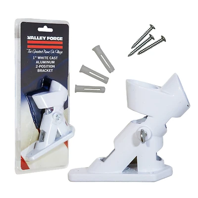 Valley Forge 60752 Flag Pole Bracket, Cast Aluminum, White, 1 In., 2-Position