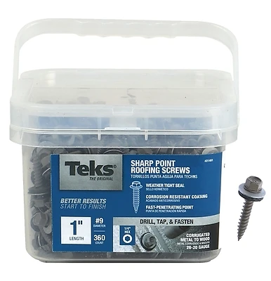 Teks 21401 Roofing Screws, Hex Washer Head, #9-15 x 1 In., 360-Pk.
