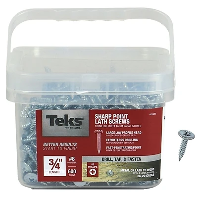 Lath Screws, Metal To Wood/Metal, #8 x 3/4 In., 600-Pk.