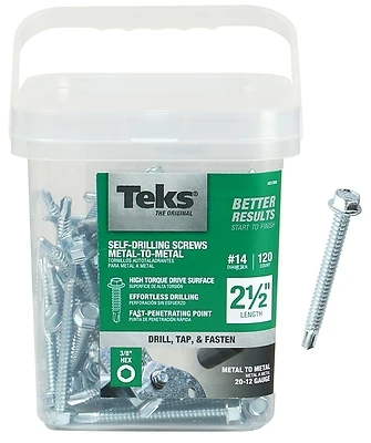 Self-Tapping Screws, Metal To Metal, Hex Head, #14 x 2-1/2 In., 120-Pk.