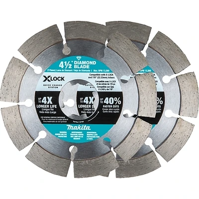X-lock 4-1/2 In. Segmented Diamond Blade (2-pack) For Masonry Cutting, E-07200