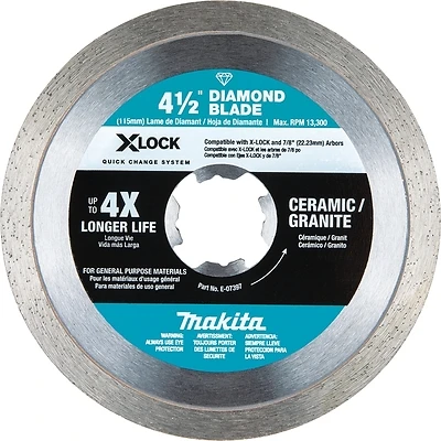 X-lock 4-1/2 In. Continuous Rim Diamond Blade For Dry/wet Cutting