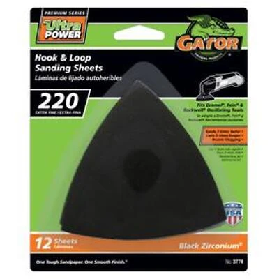 Gator 12-Pack 3-in W x 3-in L 220-Grit Commercial Hook and Loop Detail Sanding Sheet Sandpaper