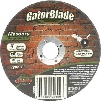 Gator Blade 9600 Masonry Cut-Off Wheel, 4 In. Dia., 0.045 In.