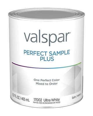 Valspar 028.0017002.004 Perfect Sample Plus Latex Satin Interior Paint, Ultra White, 1 Pt