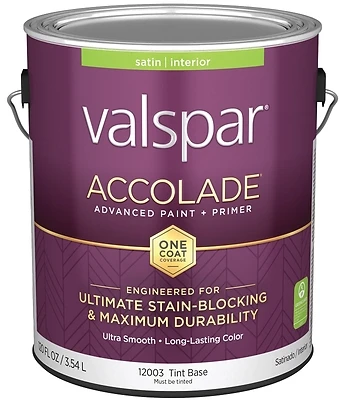 Valspar 028.0012003.007 Accolade Satin Interior Wall Paint, Tint Base, 1 Gallon