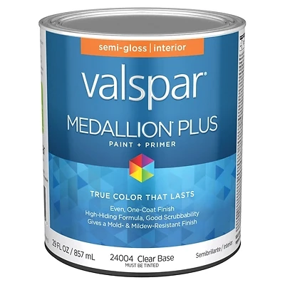 Valspar Medallion Plus 028.0024004.005 Semi-Gloss Interior Paint & Primer, Clear Base, 1 Qt