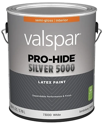 Pro-hide Silver 5000 Latex Semi-gloss Interior Wall Paint, White Base, 1 Gallon