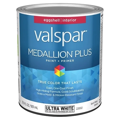 Valspar Medallion Plus Eggshell Interior Paint & Primer, Ultra White, 1 Qt