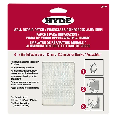 Hyde 09899 Self-Adhesive Aluminum Drywall Patch, 6 x 6-In.