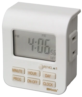 Woods 50008WD 7-Day Digital Timer, 10A 125V 1250W, White