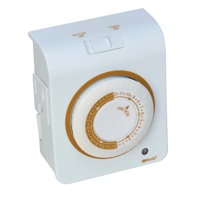Woods 50021WD Mechanical Timer, 2-Outlet, 24 Hr, White