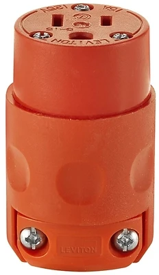 Leviton R51-515CV-0OR Cord Connector, 2-Pole 3-Wire, 15A 125V, Orange