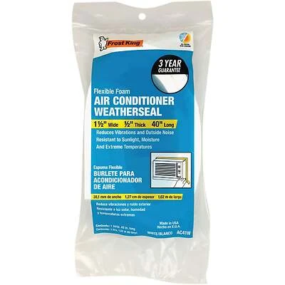Air Conditioner Foam Weather Seal, White, 1-1/2 x 1/2 x 40 In.