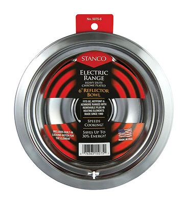 Stanco Electric Range Reflector Bowl, Lock Notch, Chrome, 6 In.