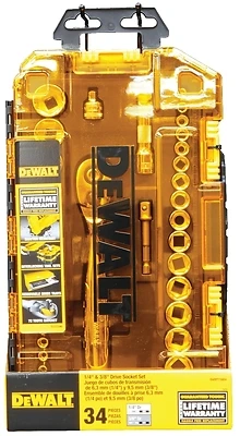 DeWalt DWMT73804 34-Pc. Socket Set, 1/4 & 3/8 In. Drive, Chrome Vanadium