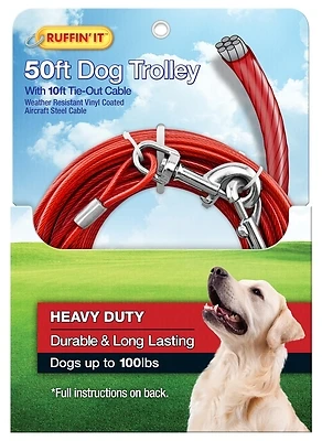 Ruffin' It 29450 Steel Dog Cable Trolley, 50 Ft With 10 Ft Tie-Out