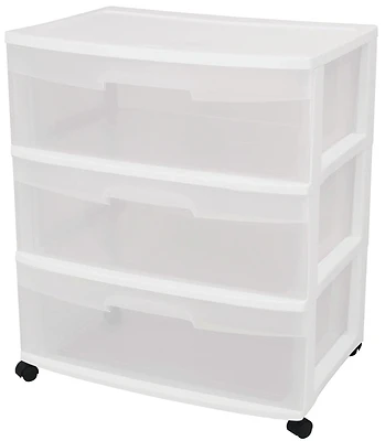 Sterilite 29308001 3-Drawer Wide Storage Cart, Clear Drawers, 15-1/4 In. x 21-7/8 In.