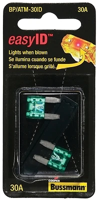 Bussmann easyID ATM Series BP/ATM-30ID Automotive Fuse, Fast-Acting Fuse, ATM-ID, 32 VDC, 30 A, 1 kA Interrupt