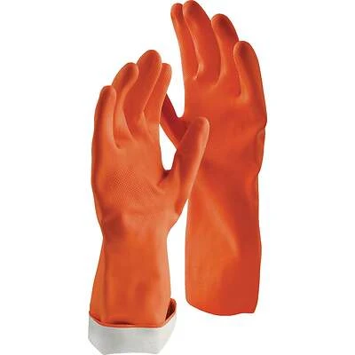 Premium Medium Reusable Latex Gloves - Textured Grip, Long Gauntlet, Orange