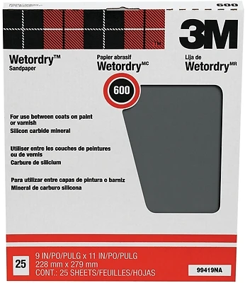 3M 99419 Wetordry Pro-Pak Sandpaper, 600 Grit, 9 x 11 In.