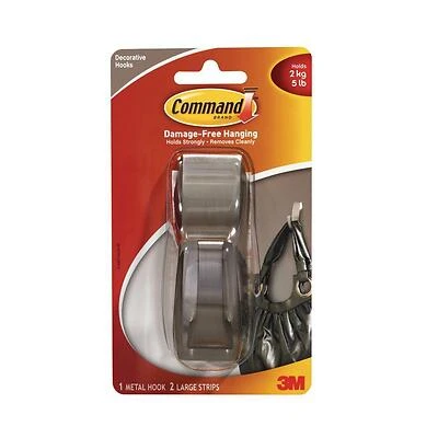 Command MR03-BN-ES Large Metal Hook, Brushed Nickel, 5 Lb